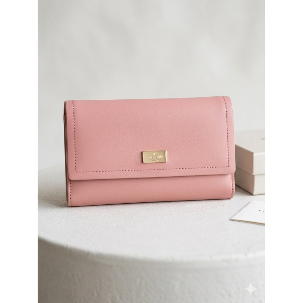 Kate Spade Wallet Women OS Pink Leather Bifold Phone Case‎ Clutch Burgundy